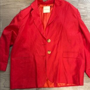 Linen Red Blazer with Notched Lapels and Textured Fabric